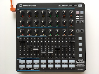 Novation Launch Control XL Mk2 with printed overlay "Circuit Synth Edit" 